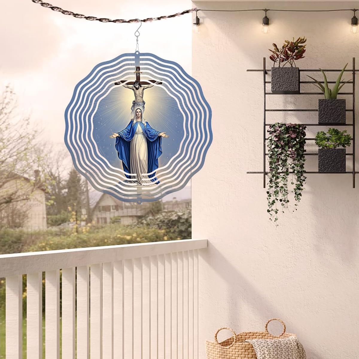 Religious Cross Jesus Wind Spinner, Metal Wind Spinners Outdoor Indoor, Virgin Mary Garden Decor