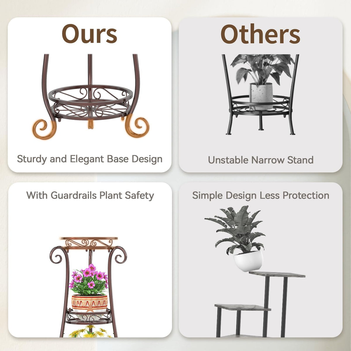 LASZOLA 3 Tier Bronze Metal Plant Stand for Multiple Large Planters Indoor Outdoor Organizer, Heavy