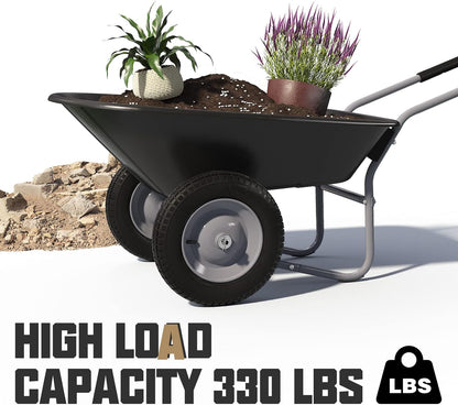 ARNOT Enlarged 2-Wheel Wheelbarrow, Easy Loading and Dumping Garden Cart, Heavy Duty Utility Dump