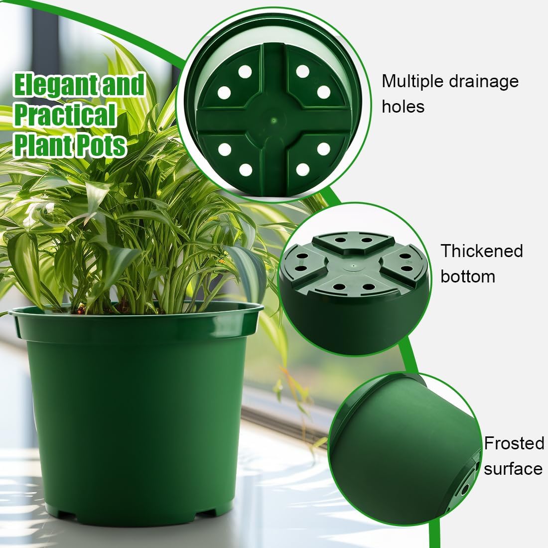 5 Gallon 12 Inch Plastic Nursery Pots, Plant Containers with Drainage Holes, Round Sturdy Garden