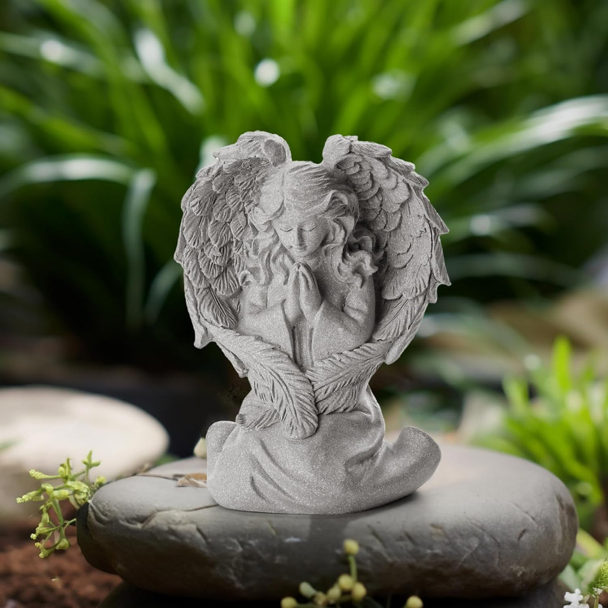 INLOMEM Praying Angel Figurine, Sculpted Hand-Painted Figurine, Angel Wings Statue for Home Decor