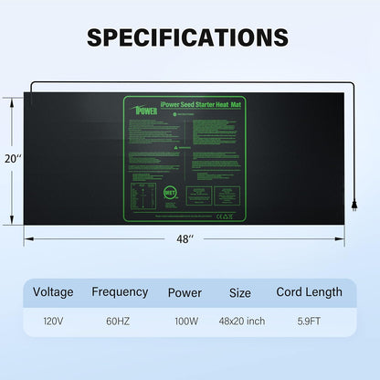 iPower 48" x 20" Waterproof Durable Seedling Heat Mat Warm Hydroponic Plant for Indoor Gardening