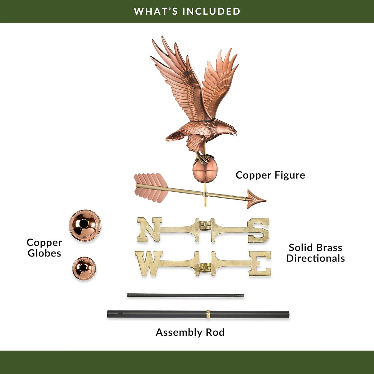 Good Directions Polished Copper Eagle Weathervane – Decorative Rooftop Accent for Barns, Homes