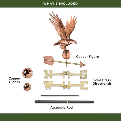 Good Directions Polished Copper Eagle Weathervane – Decorative Rooftop Accent for Barns, Homes