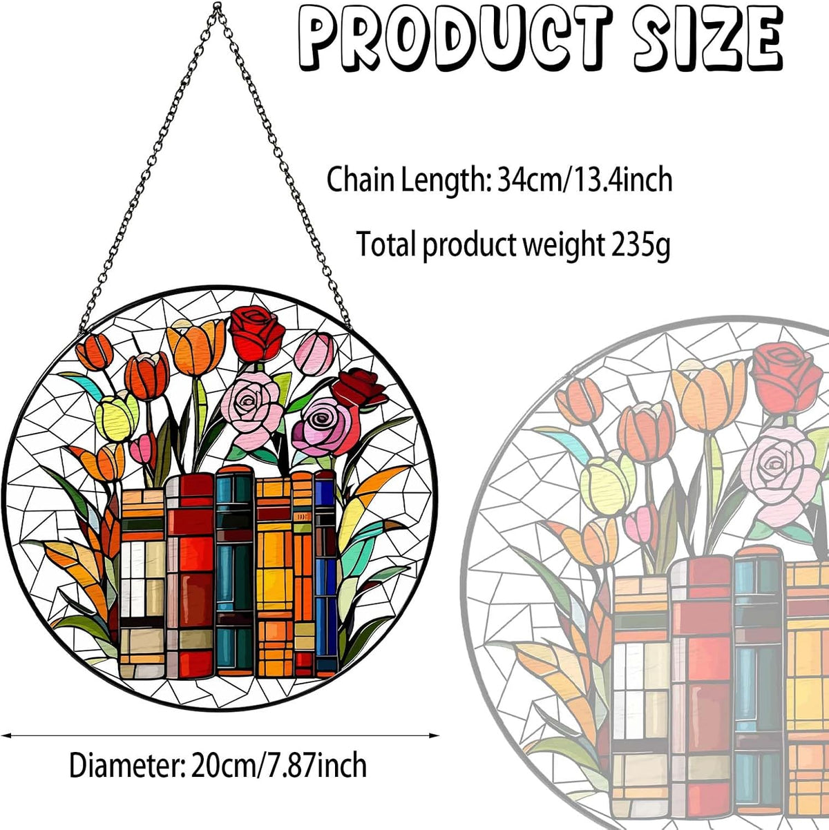 Flower Book Stained Glass Window Hanging Sun Catcher Book Club Lover Gifts for Women Wall Decor
