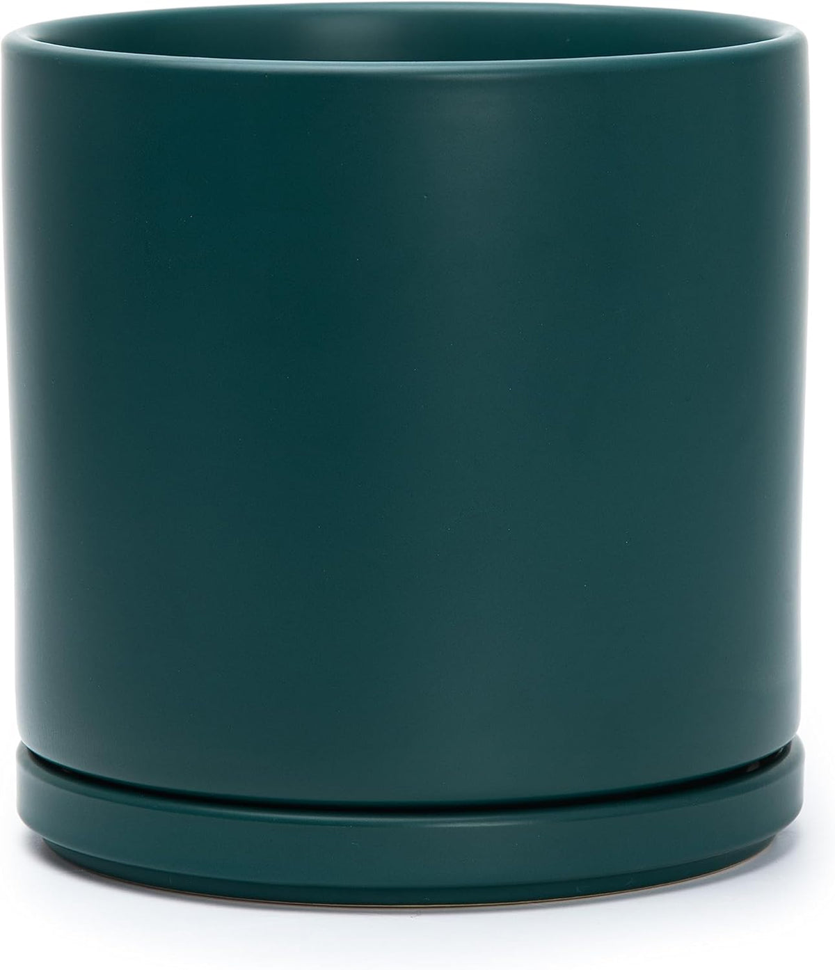 D'vine Dev 8 Inch Ceramic Planter Pot with Drainage Hole and Saucer, Indoor Cylinder Round Planter