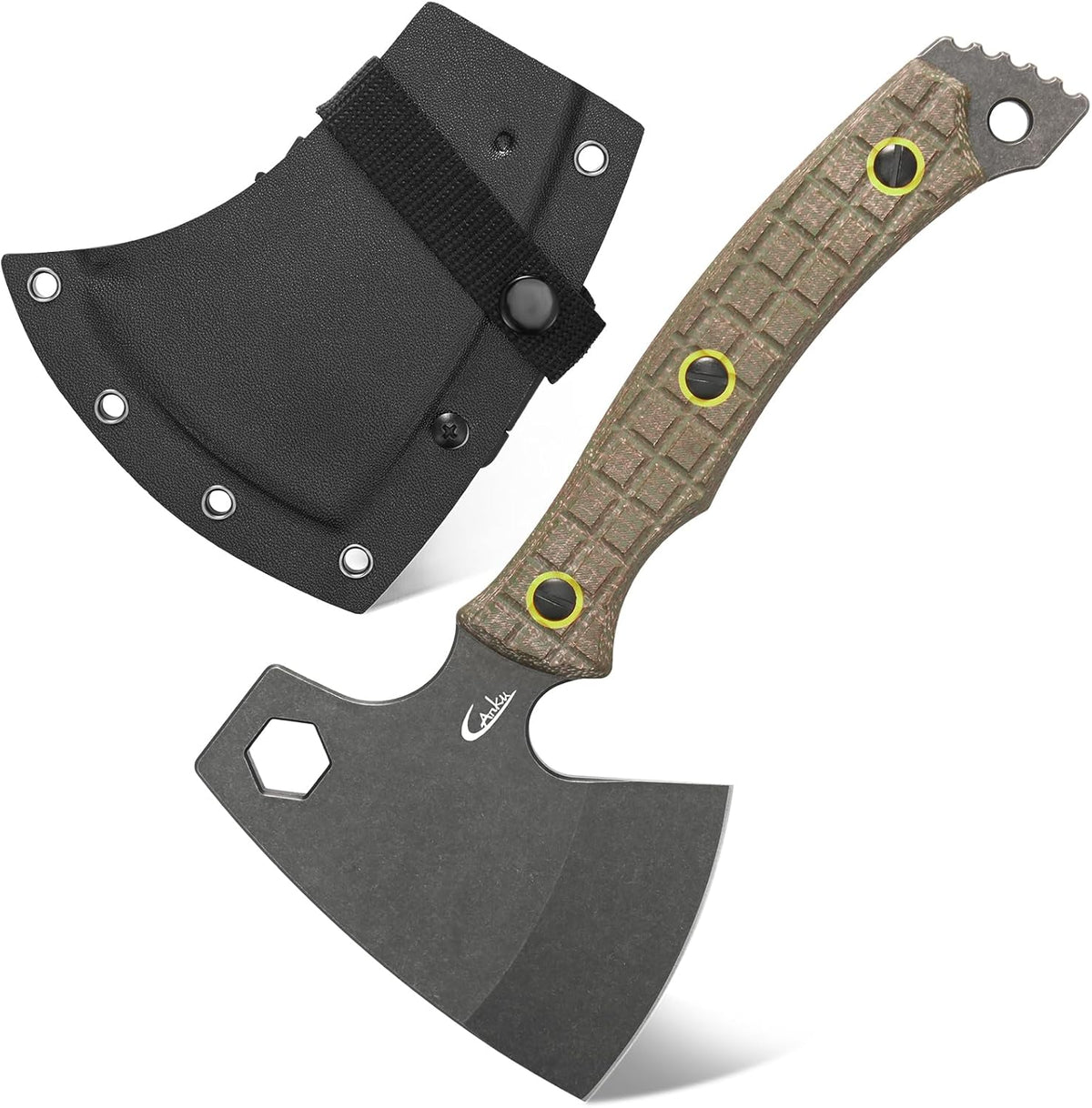 C1393 Camping Hatchet Survival Axe,DC53 Steel Blade with Micarta Handle Multitool Axe Hex Wrenches