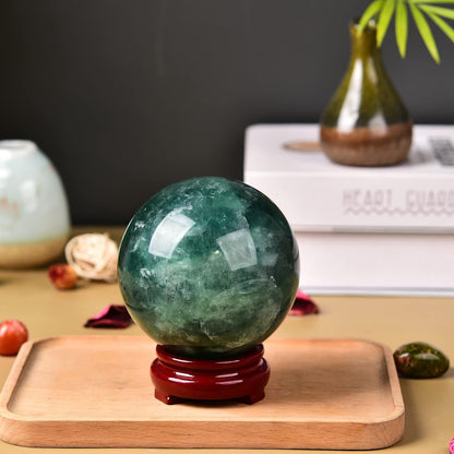 JIC Gem Natural Green Fluorite Quartz Crystal Ball Sphere Healing Crystal Sphere Decorative Ball