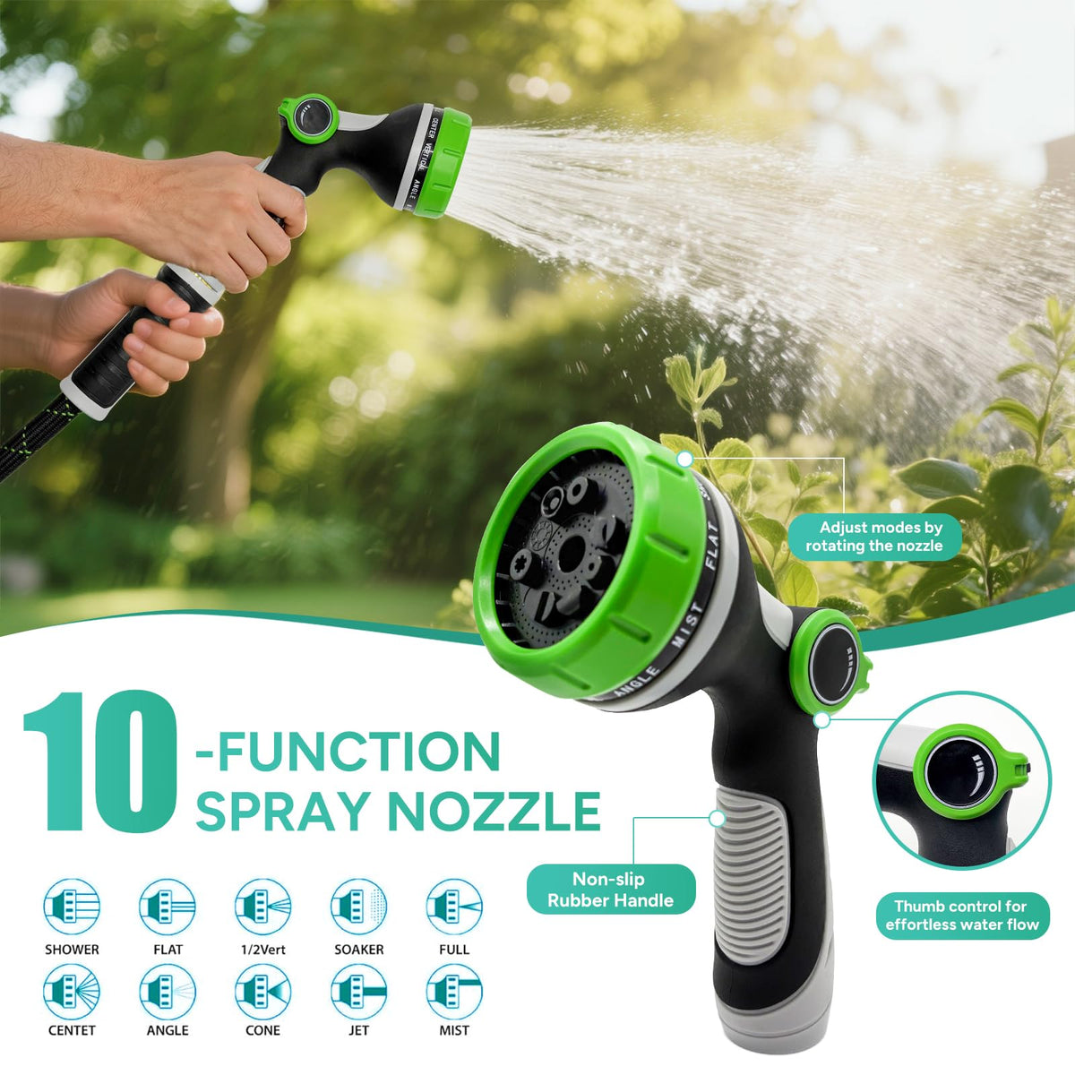 SOLMIO Lightweight Garden Hose,50ft Non Expandable Water Hose with Nozzle