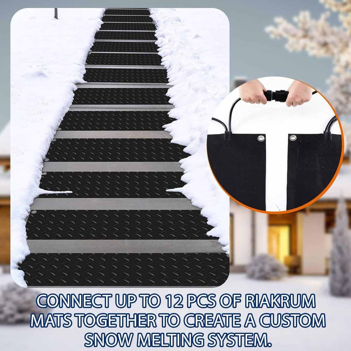 Riakrum 8 Pcs Heated Snow Melting Mats Outdoor, 10 x 30 in Winter Anti-Slip Heated Rubber Mat for