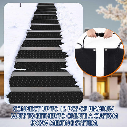 Riakrum 8 Pcs Heated Snow Melting Mats Outdoor, 10 x 30 in Winter Anti-Slip Heated Rubber Mat for