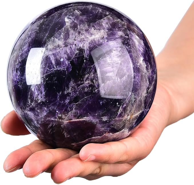 Large Dream Amethyst Crystal Ball with Stand Healing Crystals Sphere for Meditation, Divination