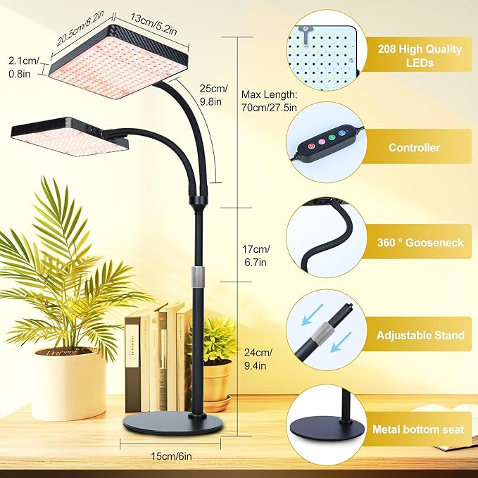 50W Table Top Grow Lights for Indoor Plants, Seed Starting, Bonsai with Timer Auto On/Off, 5000
