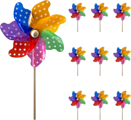 IilLittle 10 Pack Rainbow Pinwheel, No Assembly Required, Pinwheels for Kids, Pinwheels for Yard