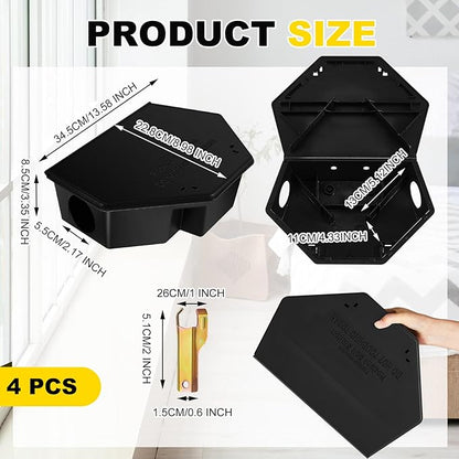 Qualirey 4 Pcs Rat Bait Station with Keys 13.58 x 8.98 x 3.35 Inch Rodent Station Rat Traps, Keeps