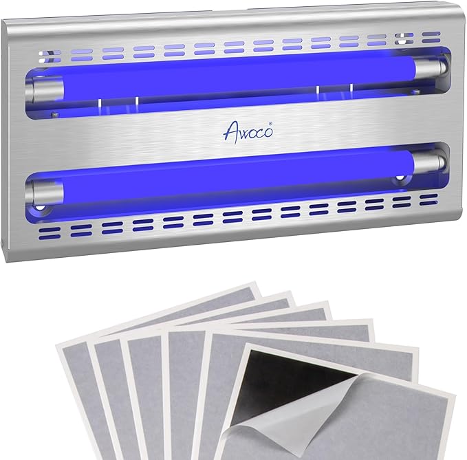 Awoco 12W LED Stainless Steel 100V-240V Wall Mount Sticky Fly Trap Lamp for Capturing Flies