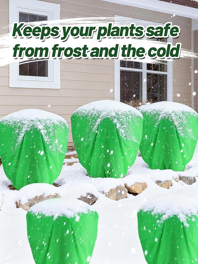 ANPHSIN 12 Pcs 39.3in x 39.3in Plant Covers Freeze Protection - Winter Shrub Plant Protection Bags