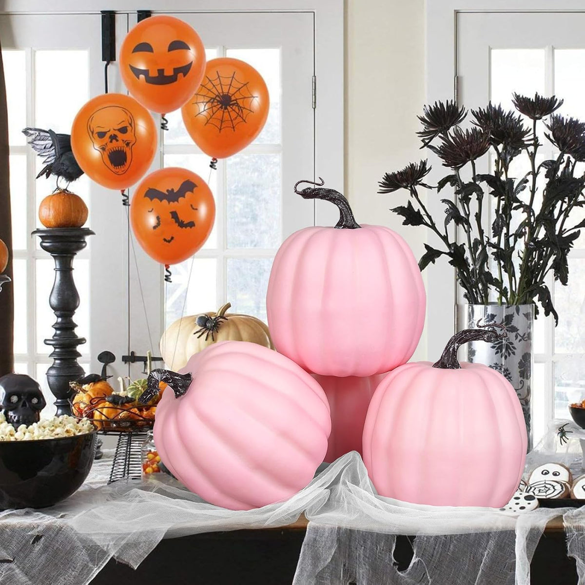 Artmag 6 Inch Large Artificial Pink Pumpkins, 4PCS Faux Foam Harvest Pumpkins for Fall Autumn