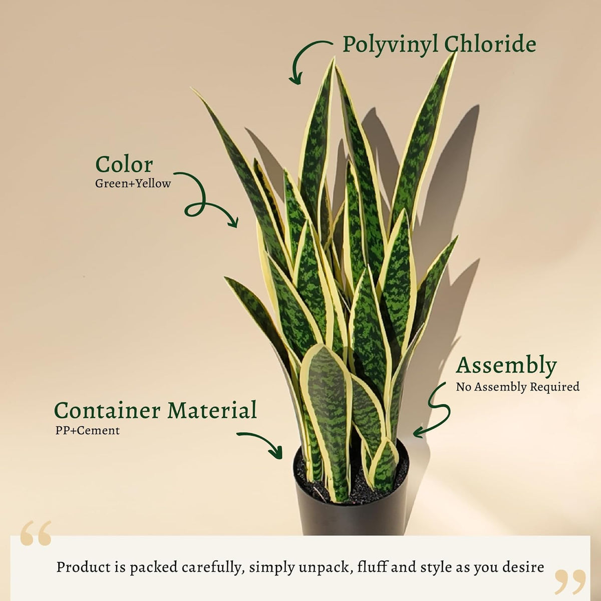 KOL 25.6’’ 2-Pack Artificial Snake Plant, Mother in Law Tongue Plants, 2ft Fake Sansevieria Indoor