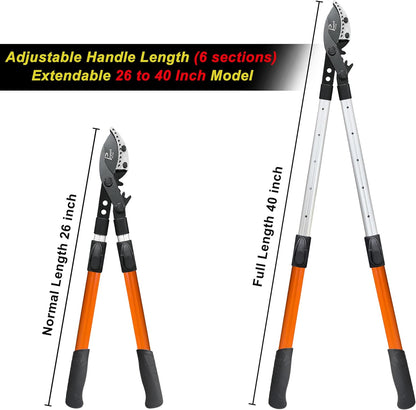 Loppers for Tree Trimming Heavy Duty, 26-40 Inch Handle Telescopic Tree Trimmer, Sync Drive Power