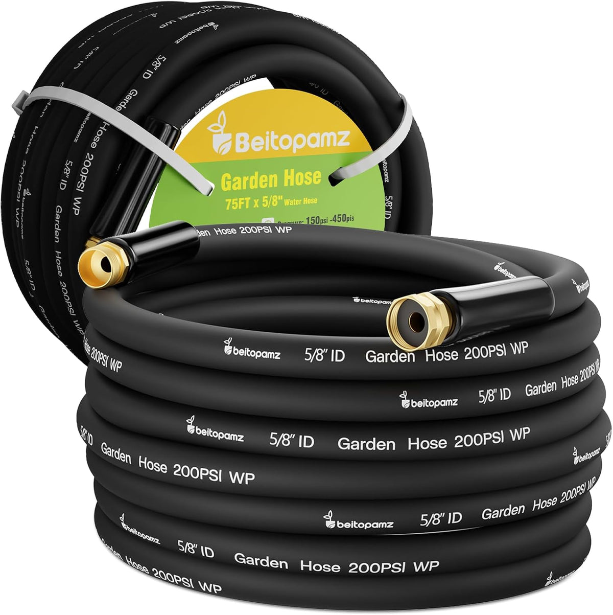 Garden Hose 75 ft x 5/8 in Heavy Duty Water Hose, Flexible and Durable, Lightweight Rubber Hybrid