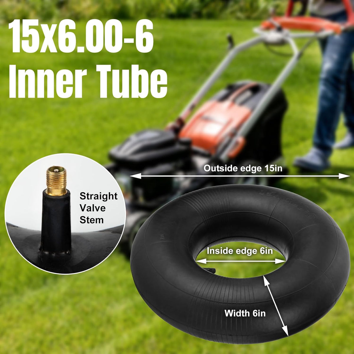 15x6.00-6" Inner Tubes, 2 Pack Heavy Duty 15x6-6 Replacement Tire Inner Tube with TR-13 Straight