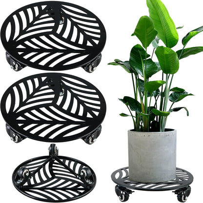 2 Packs 12" Large Metal Plant Caddy with 3 PU Metal Wheels Heavy-duty Wheeled Rolling Plant Stands