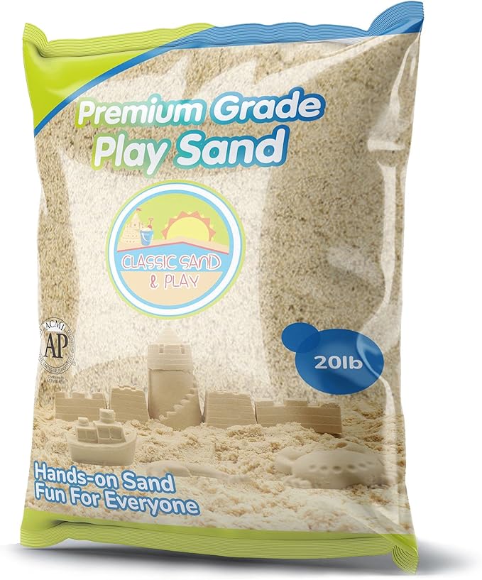 Classic Sand and Play Sand for Sandbox, Table, Therapy, and Outdoor Use, 20 lb. Bag, Natural