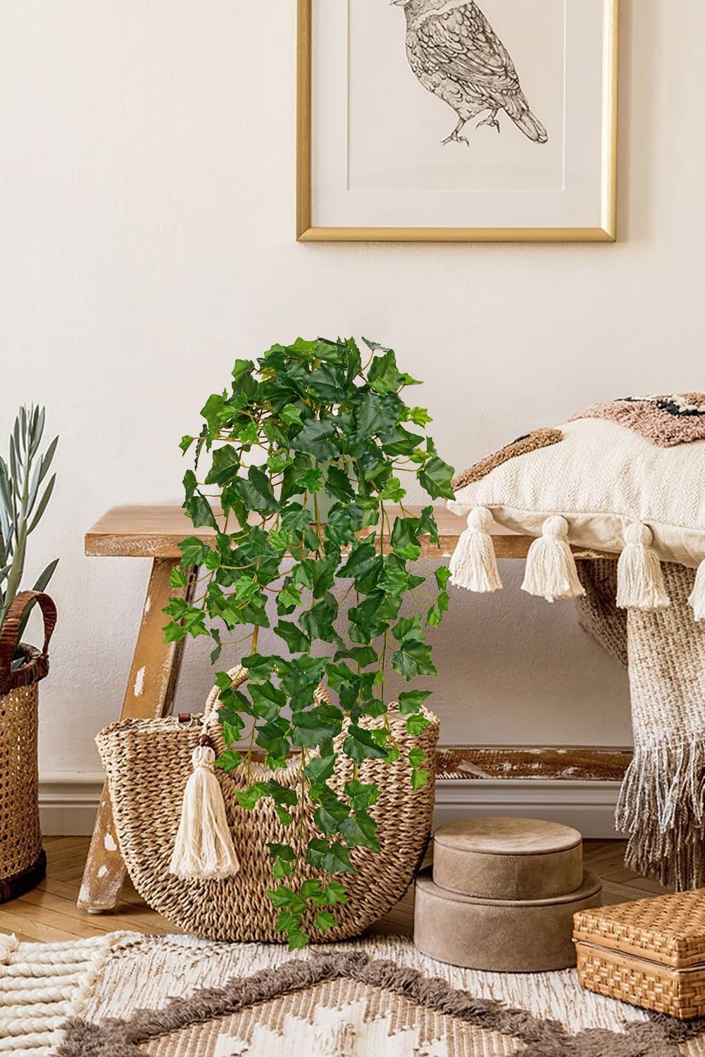Hollyone Artificial Hanging Plants Potted 31.4" Fake Ivy Vine Faux Ivy Leaves Hanging Greenery