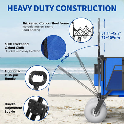 Beach Wagon with Big Wheels for Sand - 450lbs Load Heavy Duty Wagons Carts Foldable with 9" All