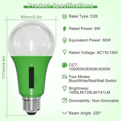 ORALUCE LED Grow Light Bulb 4 Modes, 60 Watt Equivalent Grow Bulbs for Indoor Plants E26 Base, A19