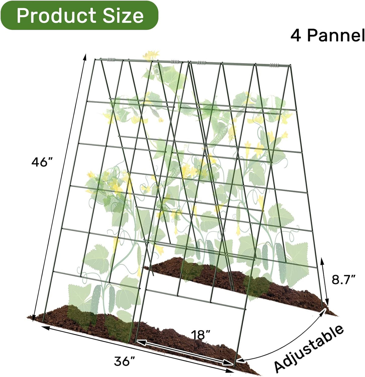 AGTEK 2 Packs 18" x 46" Foldable Cucumber Trellis with Zip Ties Plant Support A Frame Metal Trellis
