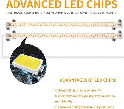 Two Strip Growing Lamp for Indoor Plants, 3500K Full Spectrum LED Grow Light Strips with Auto
