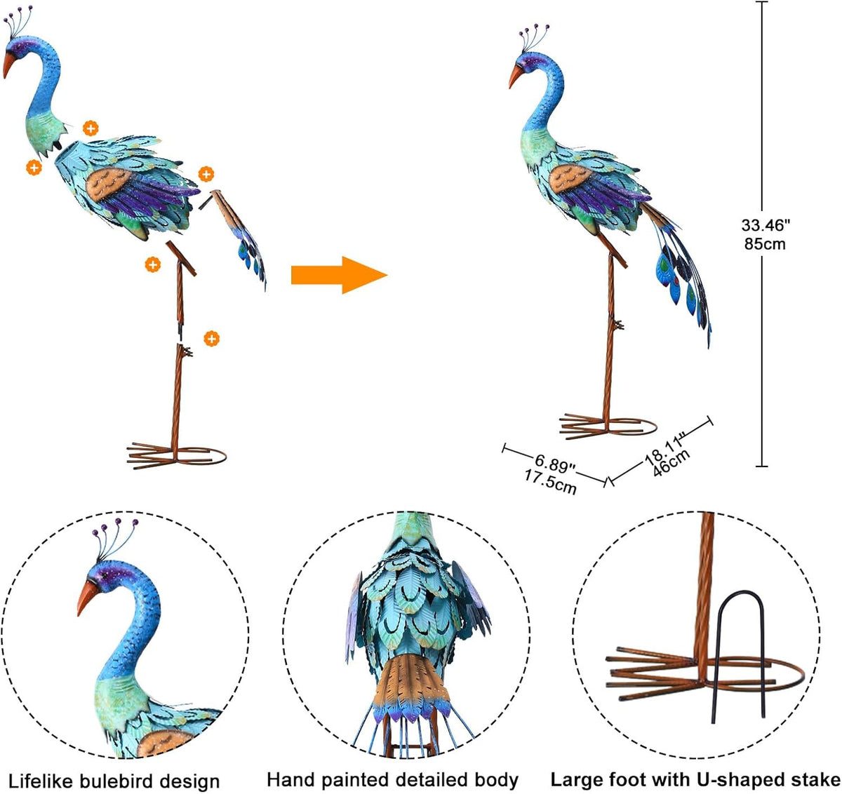Nacome Metal Peacock Statues for Garden Decor: Outdoor Sculptures Clearance Lawn Ornaments for