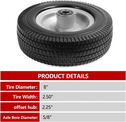 8-Inch Solid Tire Replacement - 2.50-4"Flat Free Tire and Wheel Heavy-Duty for Gorilla Carts, Yard