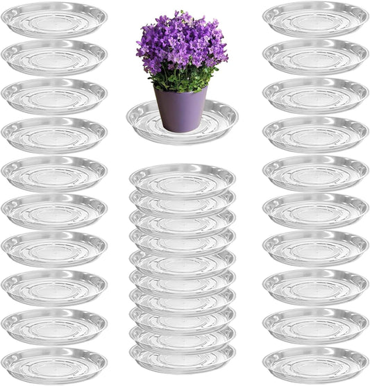 30 Packs 6 Inches Clear Plant Saucers for Indoor Outdoor Use Heavy Duty Plastic Plant Trays for