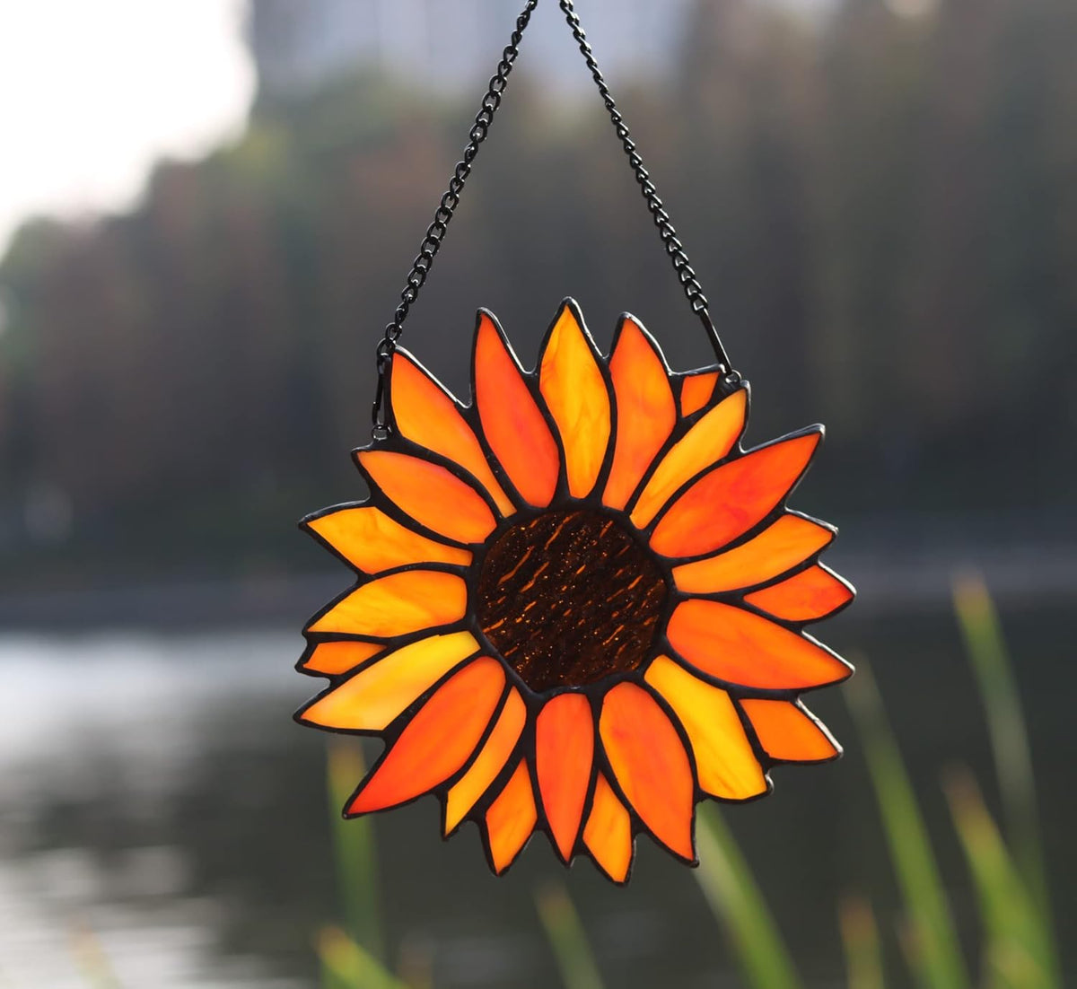 Sun Flower Suncatcher Stained Glass Window Hangings, Sunflower Decor Wall Art for Kitchen
