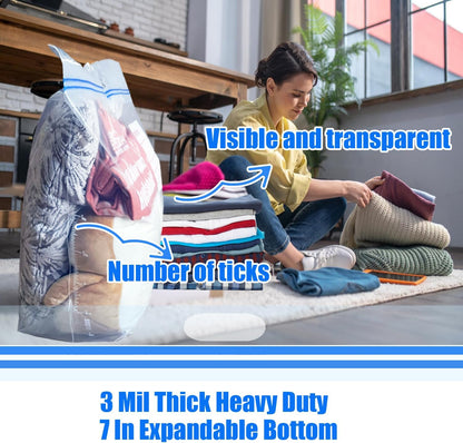 10 Gallon Large Storage Bags with Handle, 25 Counts | Double Zipper Seal | Expandable Bottom