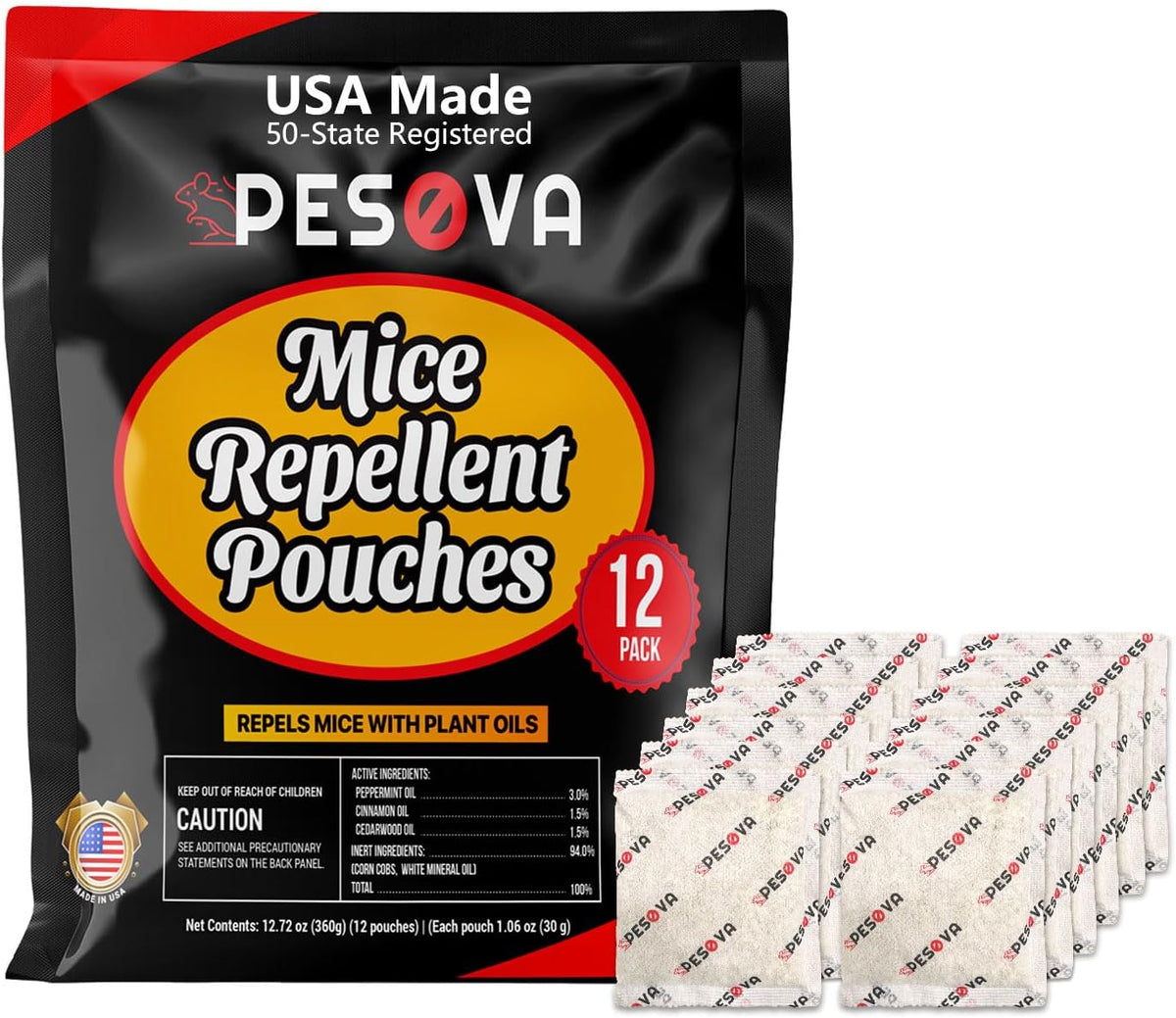 Mouse Repellent Pouches, Natural Rodent Repellent for Home, Car, RV, Garage, and Storage-Peppermint