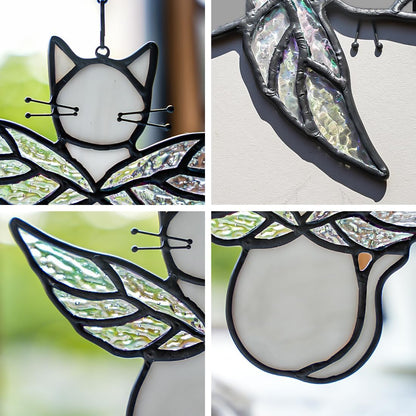 Gray Cats Gifts for Cats Lovers Suncatcher for Window,Angel Cat Memorial Gifts Stained Glass Window