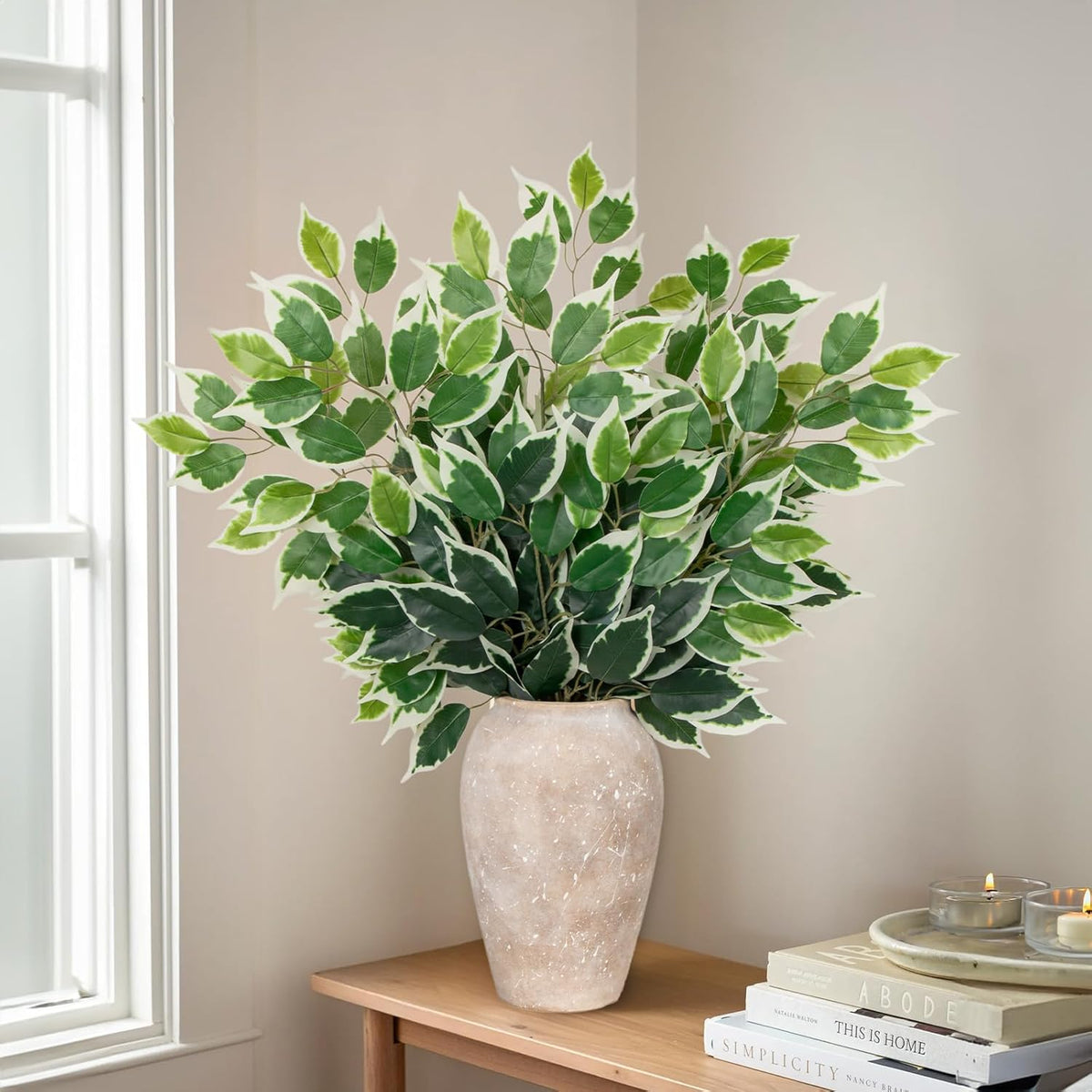 12PCS Ficus Leaves Artificial Branches 24" Faux Ficus Greenery Tree Branches Fake Ficus Leaves