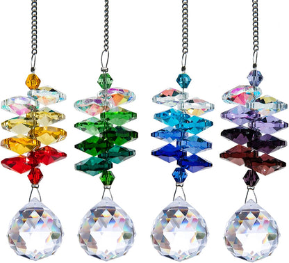 HDCRYSTALGIFTS 4PCS Crystal Hanging Sun Catchers for Window Indoor Rainbow Maker Suncatchers