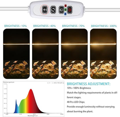 LED Grow Light Strips for Indoor Plants Full Spectrum 3500K, 96 LEDs Plant Light Bar with 3/9/12H
