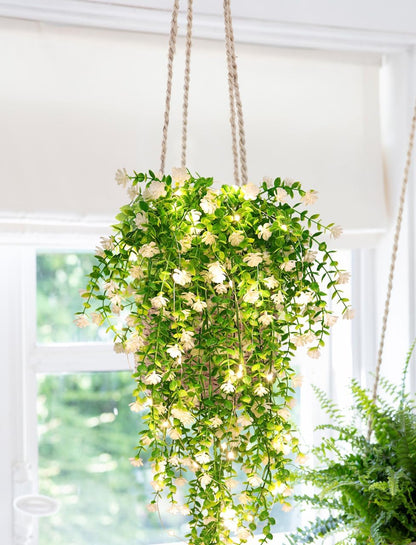 RECUTMS 3 Pcs Hanging Fake Plants Fake Vines Artificial Plants Large Faux Hanging Plant with 30 LED