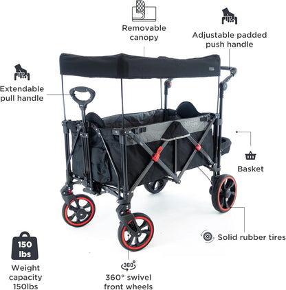 Creative Outdoor Push Pull All-Terrain Collapsible Folding Stroller Wagon for Kids, 150lbs Weight