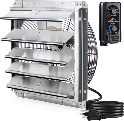 iLIVING 18" Wall Mounted Shutter Exhaust Fan, Automatic Shutter, with Thermostat and Variable Speed