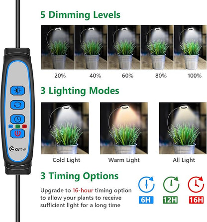 Clip on Grow Light, 6000K Halo Plant Lights for Growing Small Plants, LED Full Spectrum Grow Lamp