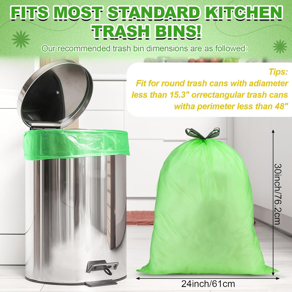 200 Count 13 Gallon Compostable Trash Bags with Drawstring Tall Kitchen Food Scrap Waste Bag Heavy