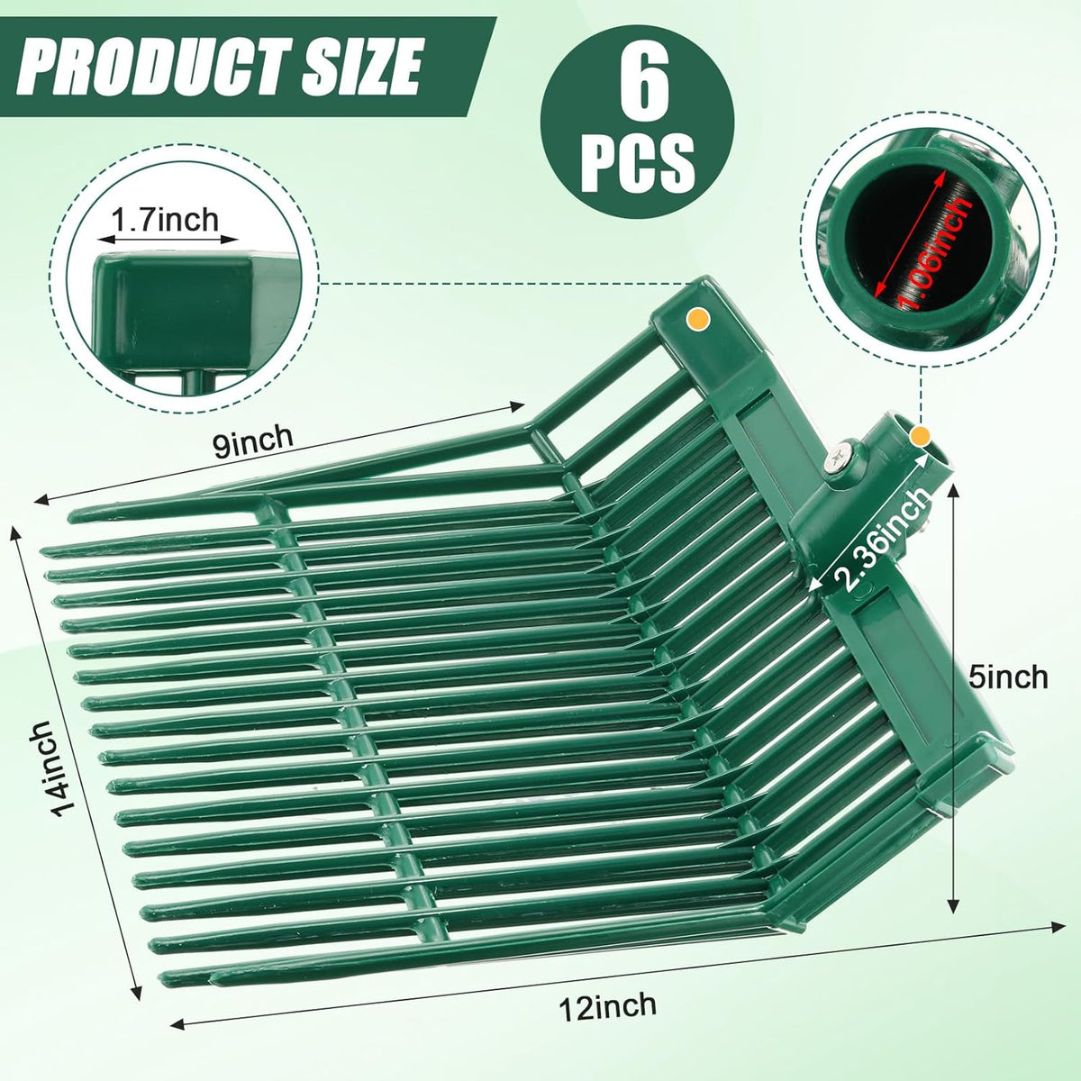 WILLBOND 6 Pcs Manure Fork Head 18 Tines Pitch Fork Head with Screws and Nuts Durable Stable ABS