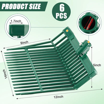 WILLBOND 6 Pcs Manure Fork Head 18 Tines Pitch Fork Head with Screws and Nuts Durable Stable ABS